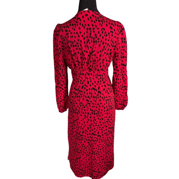 Women’s Small Caara Red Black Animal Print Midi Dress Long Sleeve - READ - Picture 8 of 9